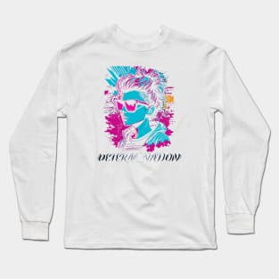 Young adult girl wearing sunglasses - T-shirt design - Retrofuturism, vector, 2D - Flat punk rock, graffiti - Determination. Long Sleeve T-Shirt